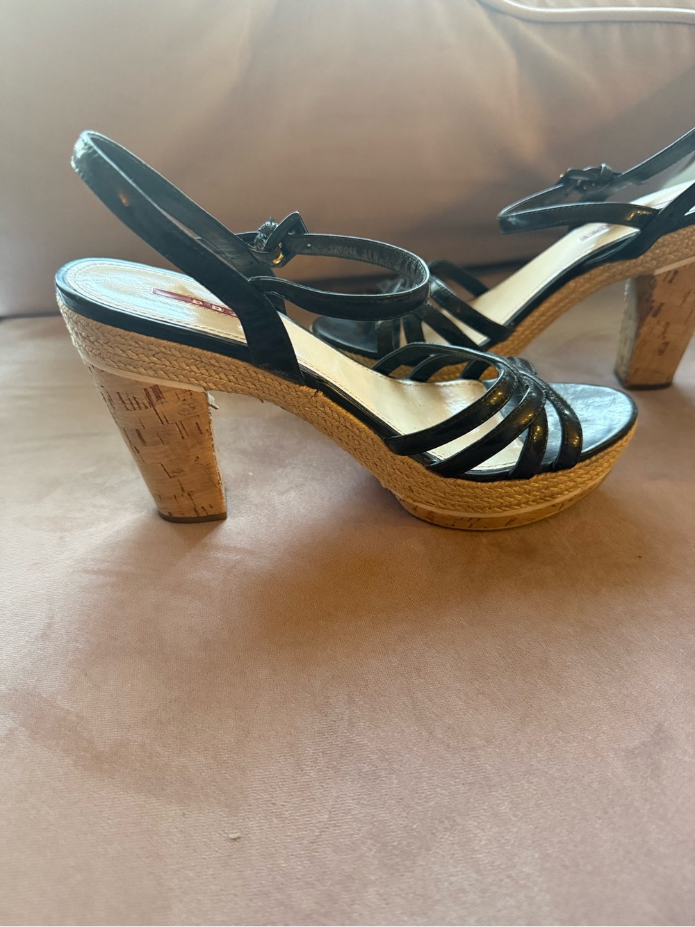Women’s Prada Black Cork Platform Strappy Sandals